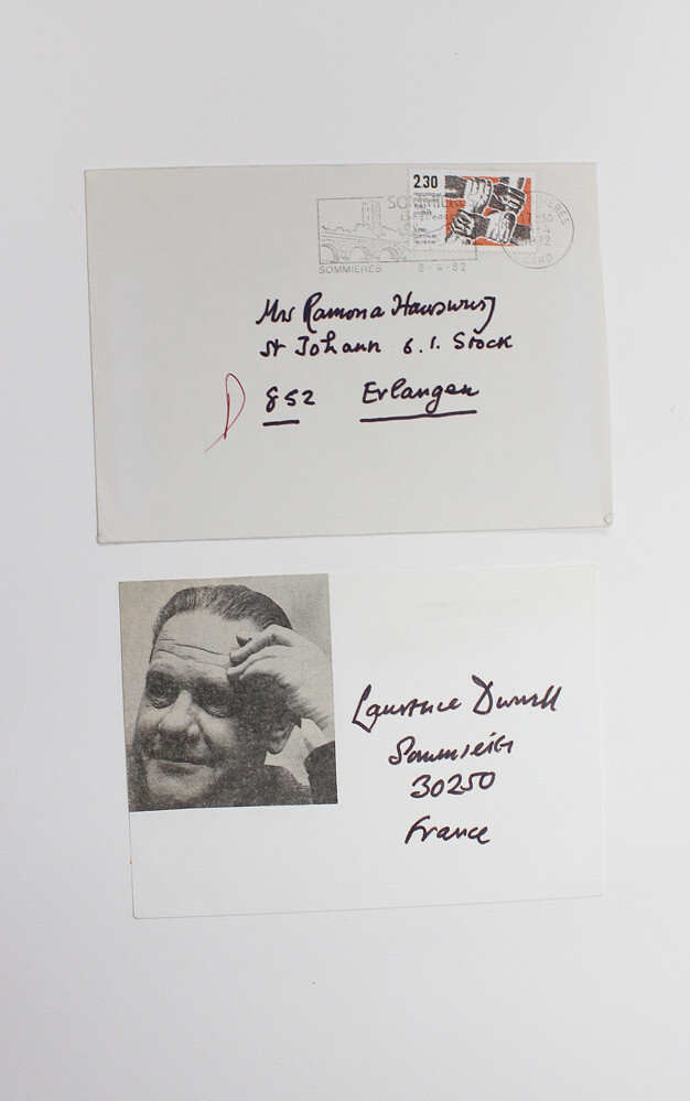 Original Card and Envelope Signed by Lawrence Durrell
