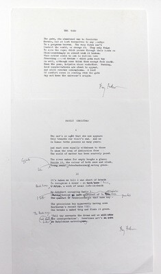 Two Original Roy Fuller Typed manuscripts of his poems The Gods and  Family Christmas with various holograph corrections.