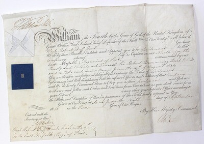 An Original Military Commission for Lieutenant Hugh Robert Duff in the 9th Regiment of Foot, signed by King William IV and Prime Minister Robert Peel, as Home Secretary