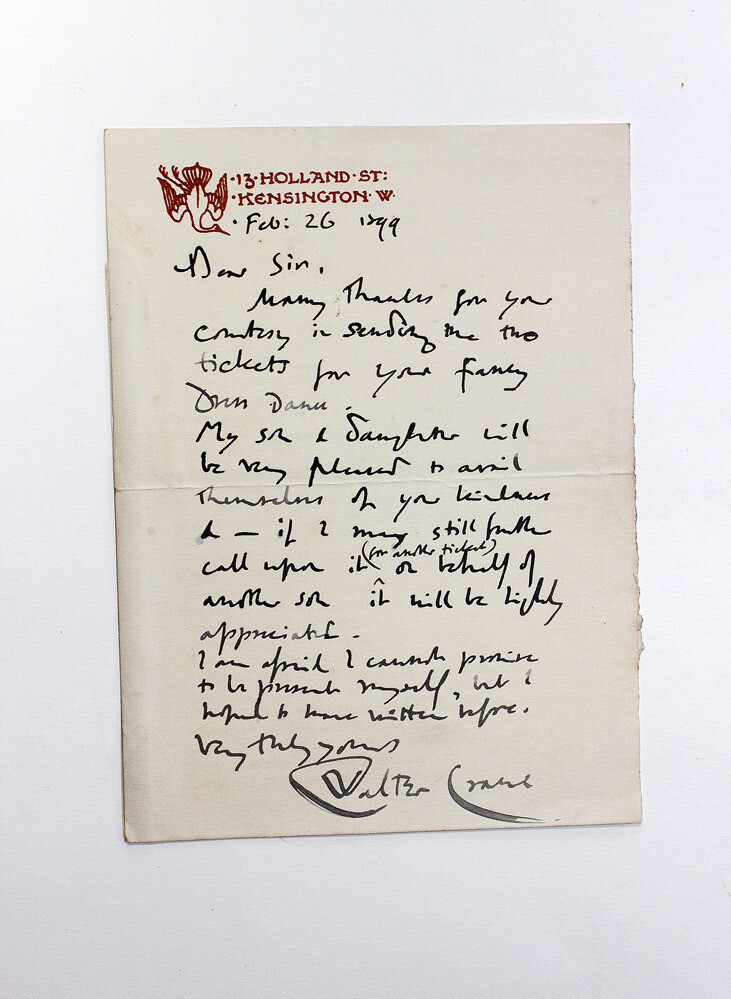 An Original Letter Signed by Walter Crane