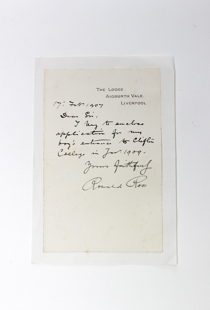 An Original  Letter Written and Signed by Sir Ronald Ross Nobel Prize Winner