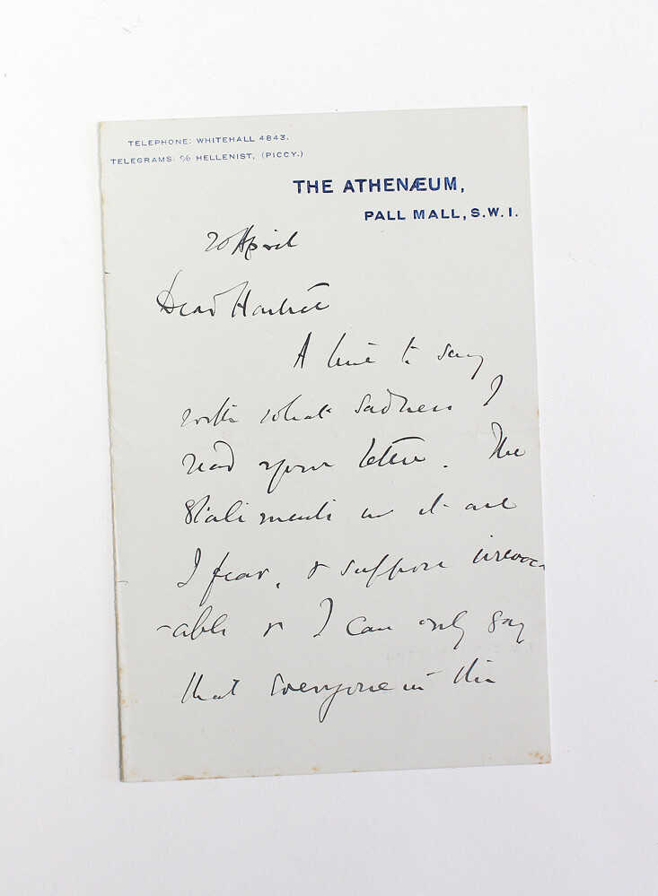 An Original  Letter written and Signed by Sir Joseph Barcroft to  Douglas Rayner Hartree.