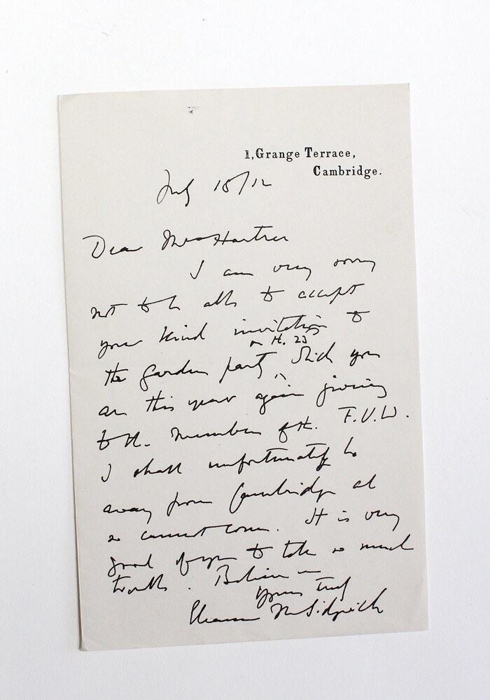An Original  Letter written and Signed by Eleanor Mildred Sidgwick to Eva Hartree
