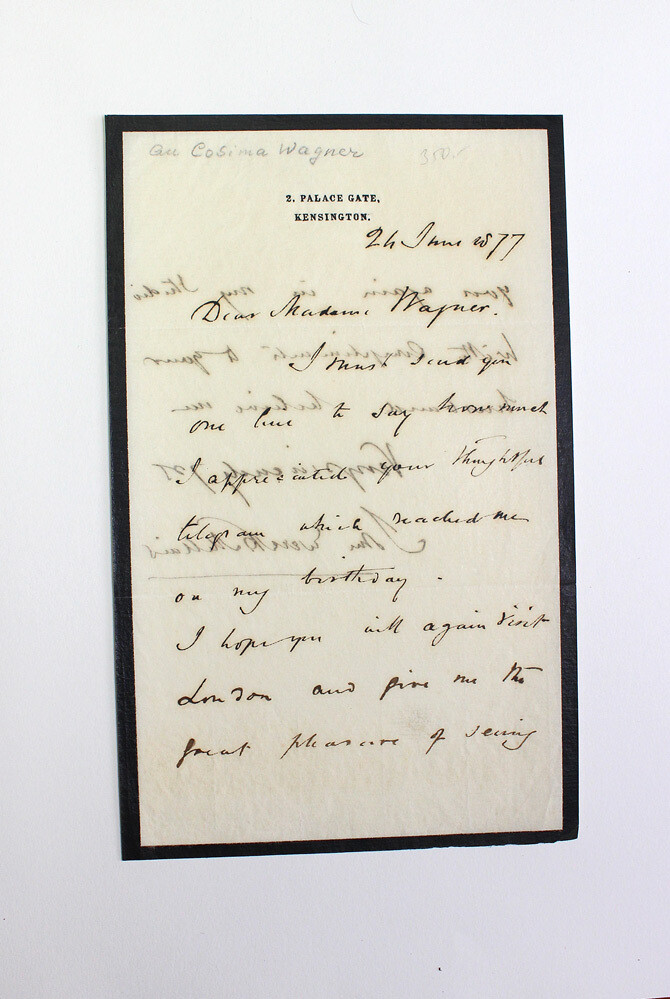An Original Hand Written Letter and Signed by Sir John Everett Millais to Madam Wagner the wife of the Composer Richard Wagner.