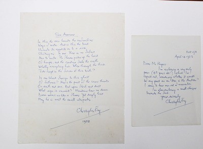 An Original Hand Written Poem and Letter from Christopher Fry.