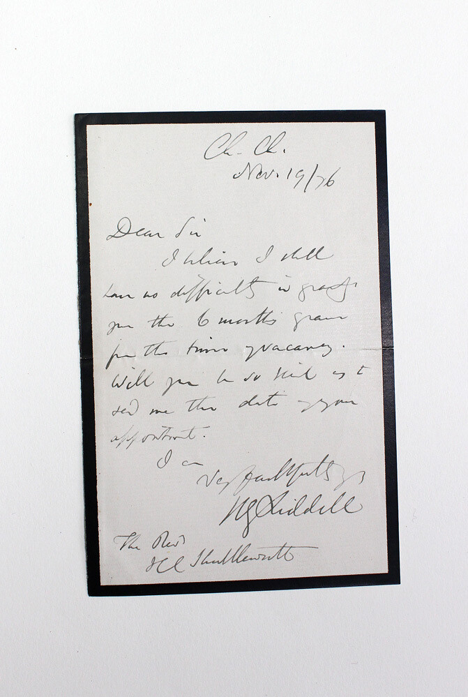 An Original Hand Written Letter and Signed by Henry Liddell the father of Alice Liddell the inspiration for Alice in Wonderland by Lewis Carroll.