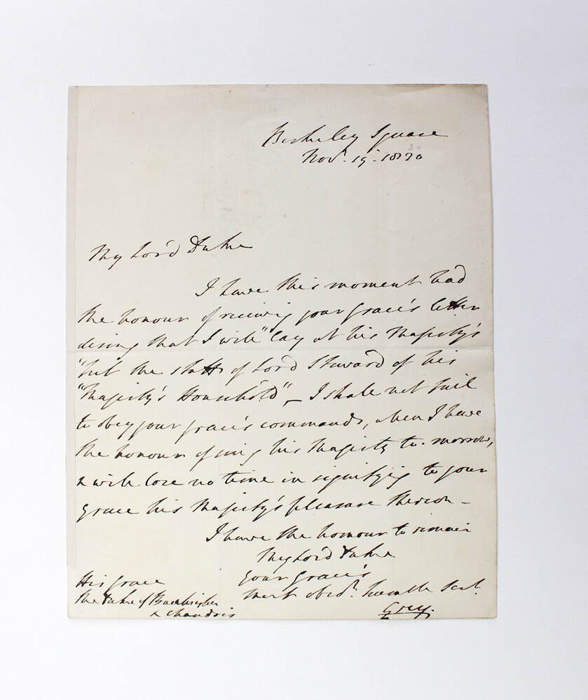 An Original  Letter Hand Written and Signed by Prime Minister Earl Grey