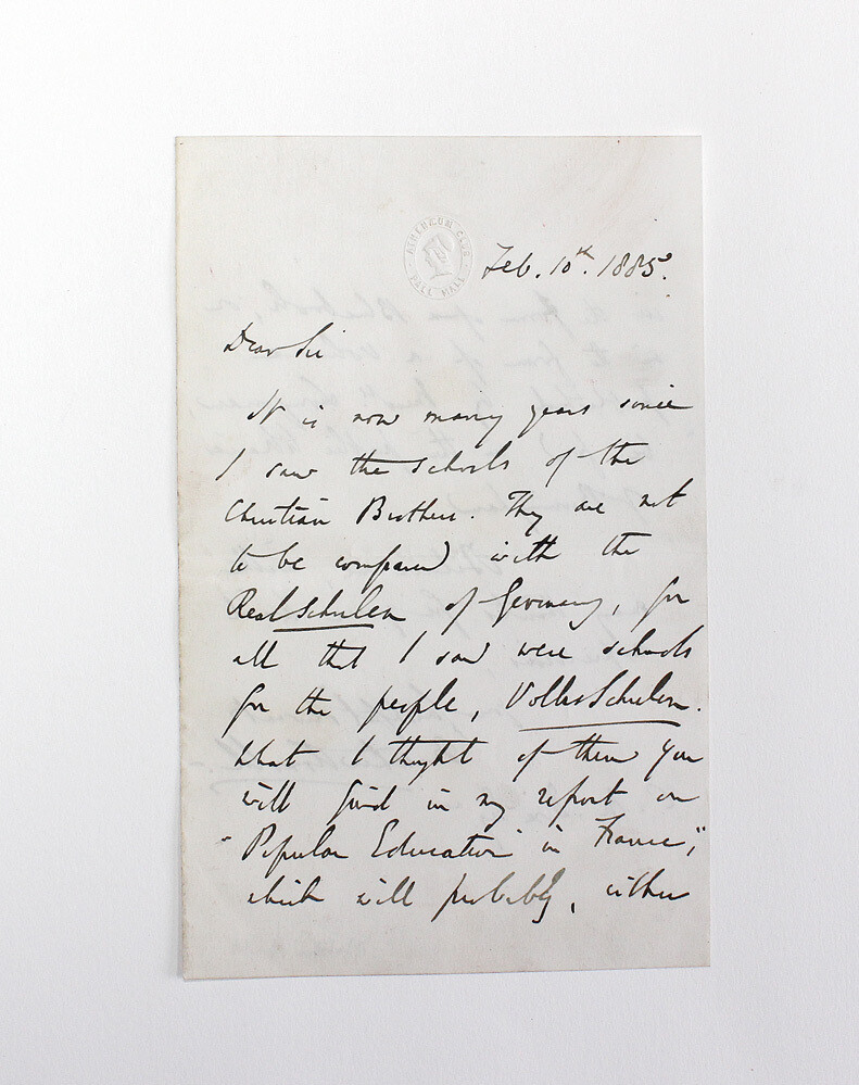 An Original Hand Written and Signed Letter by Matthew Arnold