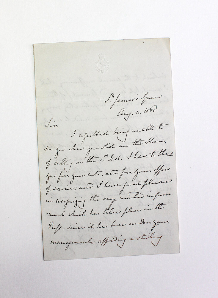 An Original  Letter Hand Written and Signed by Prime Minister Earl Derby.