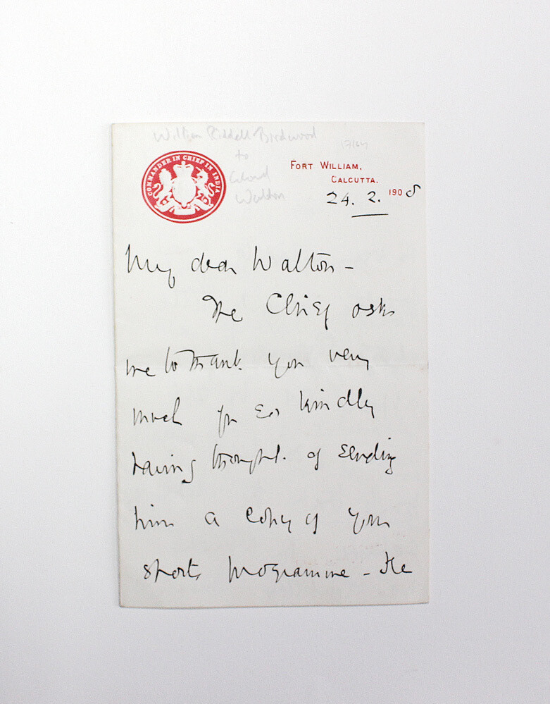 An Original Commander in Chief in India embossed stationery Written and Signed by  Field Marshal William Riddell Birdwood, 1st Baron Birdwood