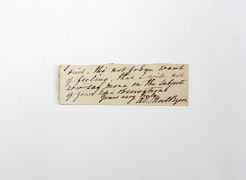 An Original Written and Signed Base of a Letter by Anne Isabella Noel Byron, 11th Baroness Wentworth and Baroness Byron