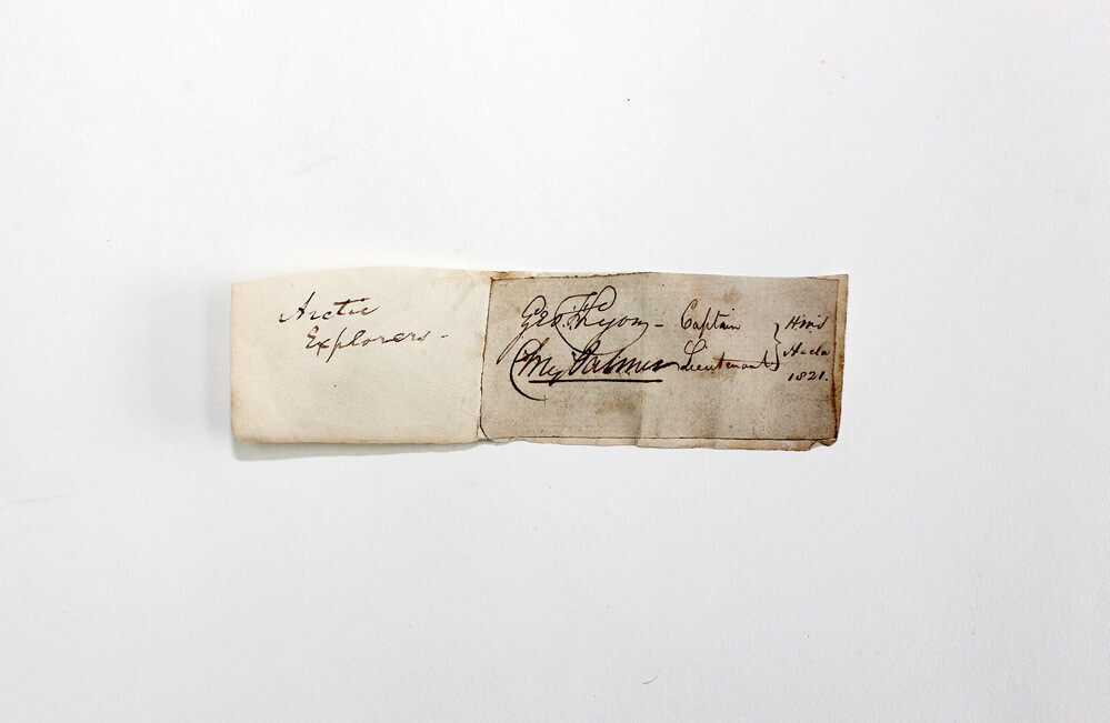 An Original Signed Paper Slip of the British naval officer and Arctic explorer George Francis Lyon, signed on board HMS Hecla during his 1821 expedition to search for the Northwest Passage.