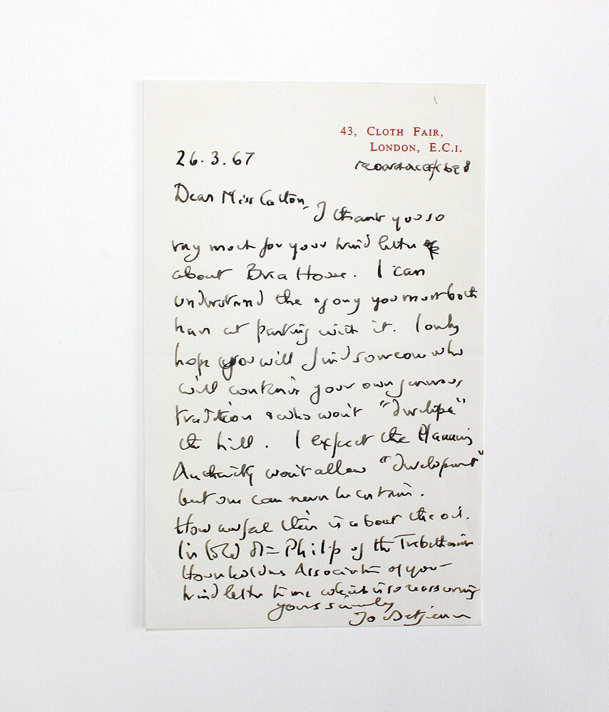 An Original Hand Written Signed Letter by John Betjeman. A signed letter by the poet John Betjeman, on development in his favourite place in Britain, Trebetherick in Cornwall