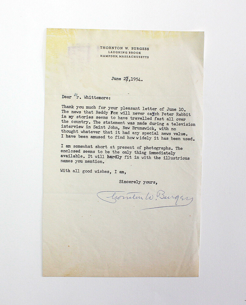 An Original Typed and Signed Letter by Thornton Burgess