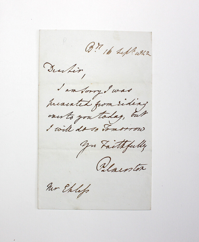 An Original Hand Written Letter Signed by Prime Minister Henry John Temple, 3rd Viscount Palmerston.