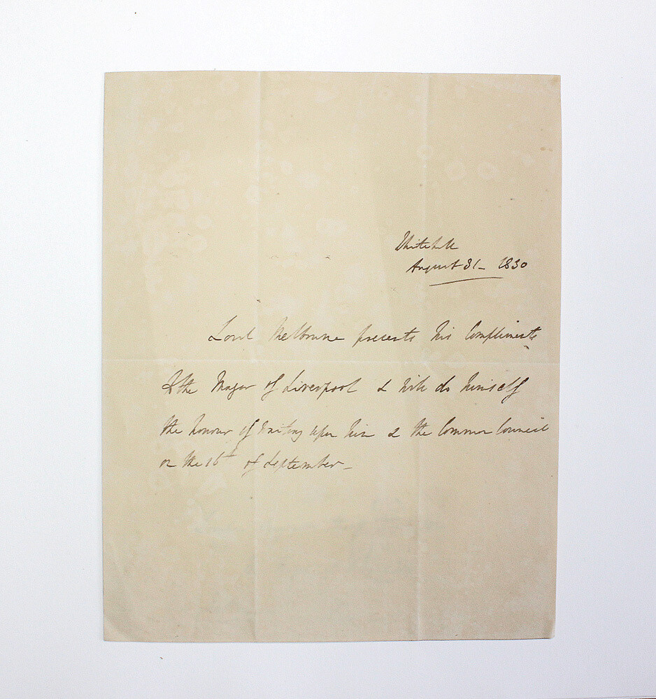 An Original  Letter Hand Written and Signed by the Future Prime Minister William Lamb, 2nd Viscount Melbourne