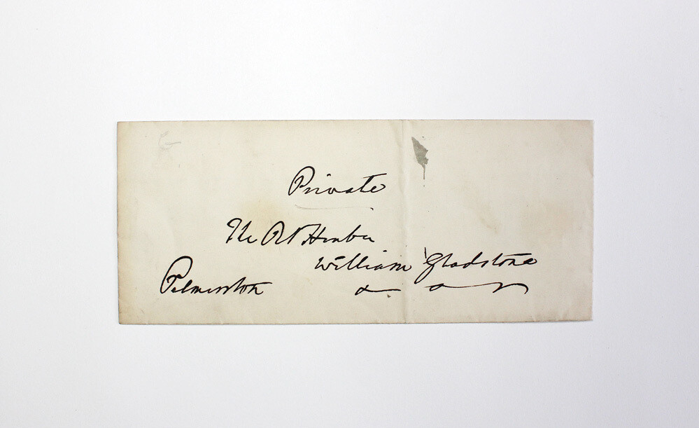 An Original  Hand Written Long  Envelope by Prime Minister Henry John Temple, 3rd Viscount Palmerston to a future Prime Minister William Gladstone.