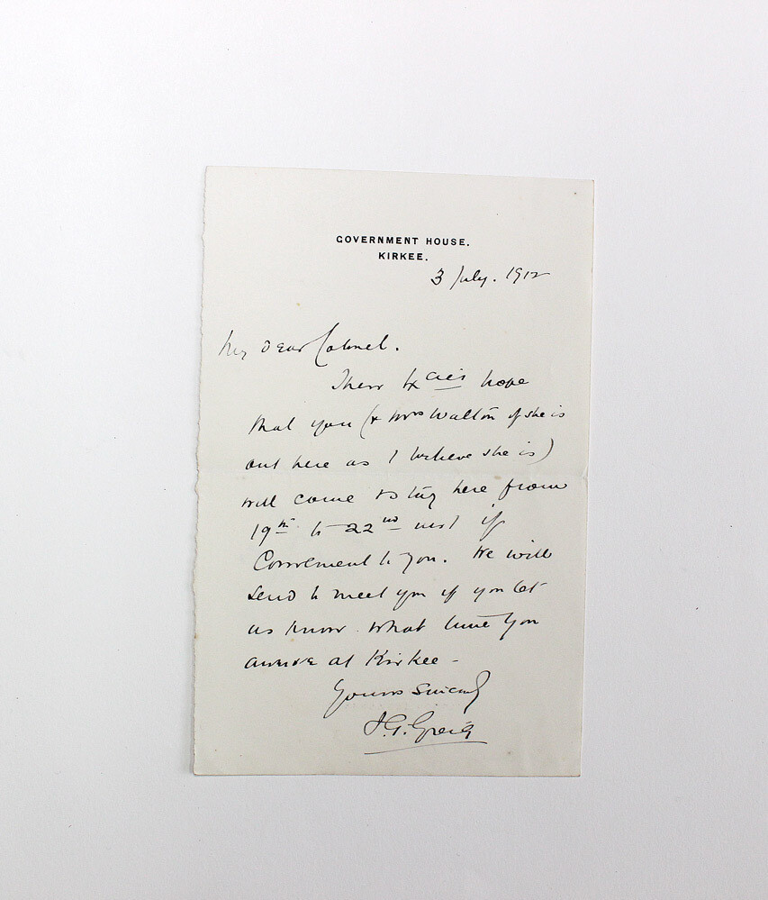 An Original Letter from Kirkee India written and signed by Cricketer Colonel John Glennie Greig