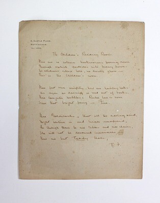 An Original Hand Written Manuscript Poem Titled ' The Children's Reading Room in the hand of Rose Fyleman