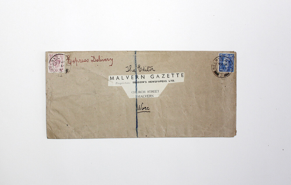 An Original Hand Written Envelope by George Bernard Shaw to the Editor of the Malvern Gazette