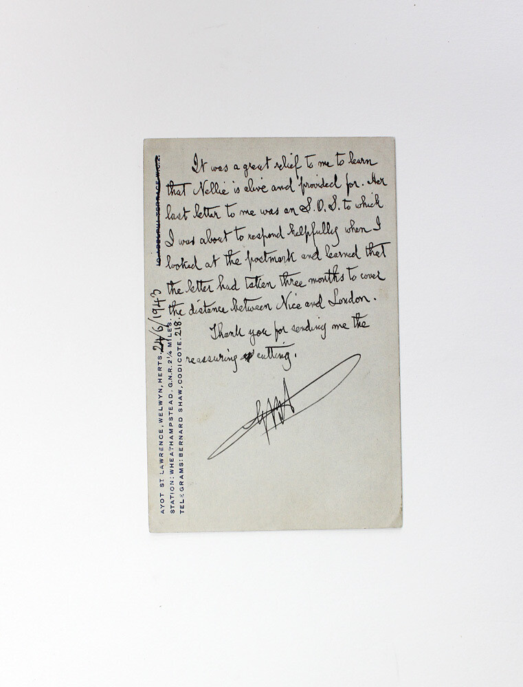 An Original Hand Written Letter Headed and Signed Card by George Bernard Shaw.