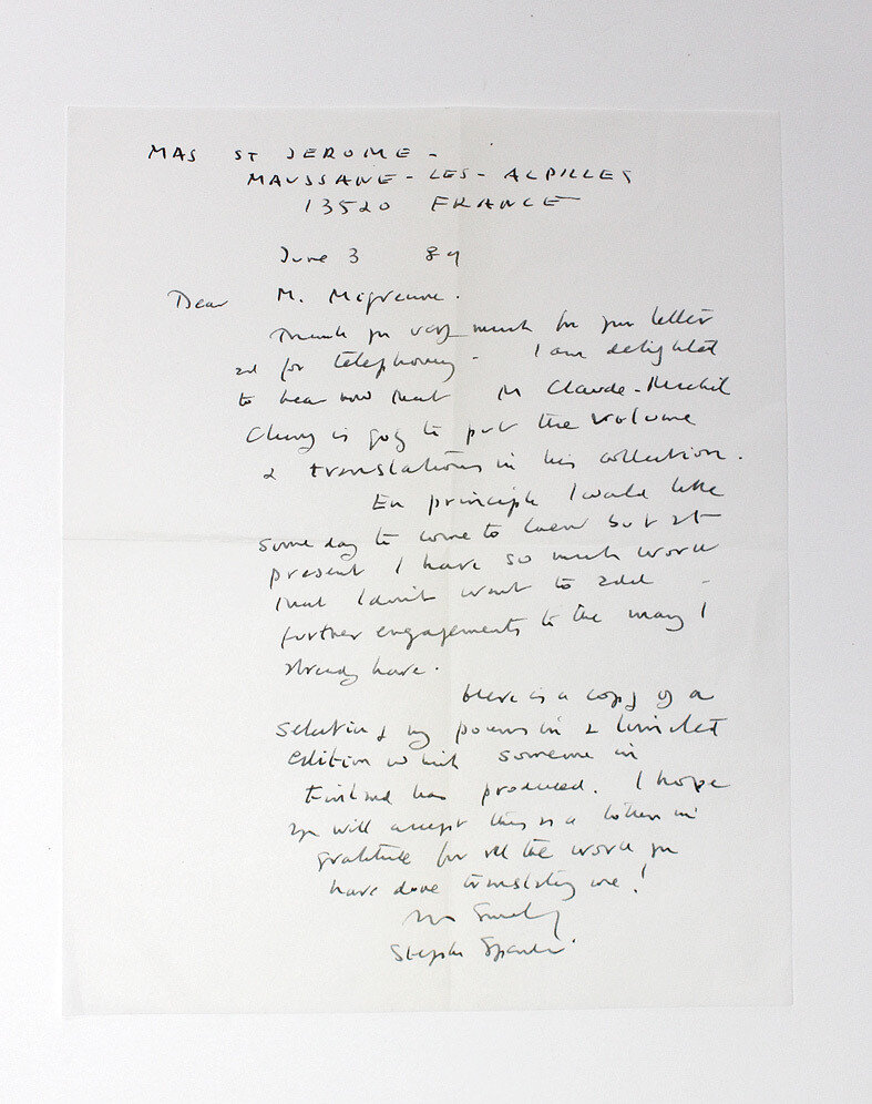 An Original Hand Written and Signed letter by Stephen Spender