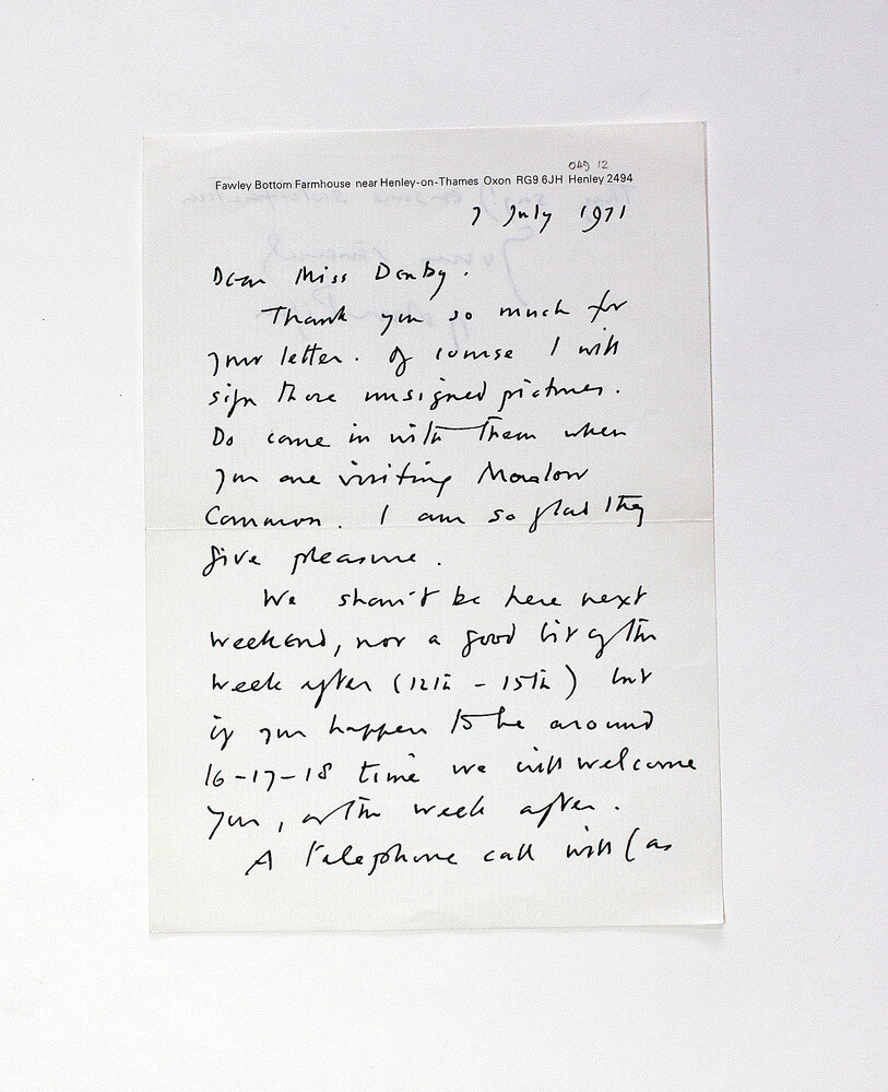 An Original Handwritten Letter Signed by Artist John Piper