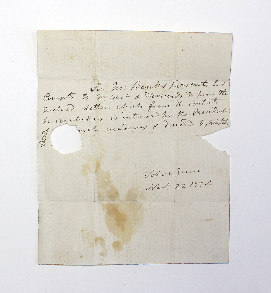 An Original Hand Written Letter and Signed by English Naturalist Sir Joseph Banks  to the painter Benjamin West