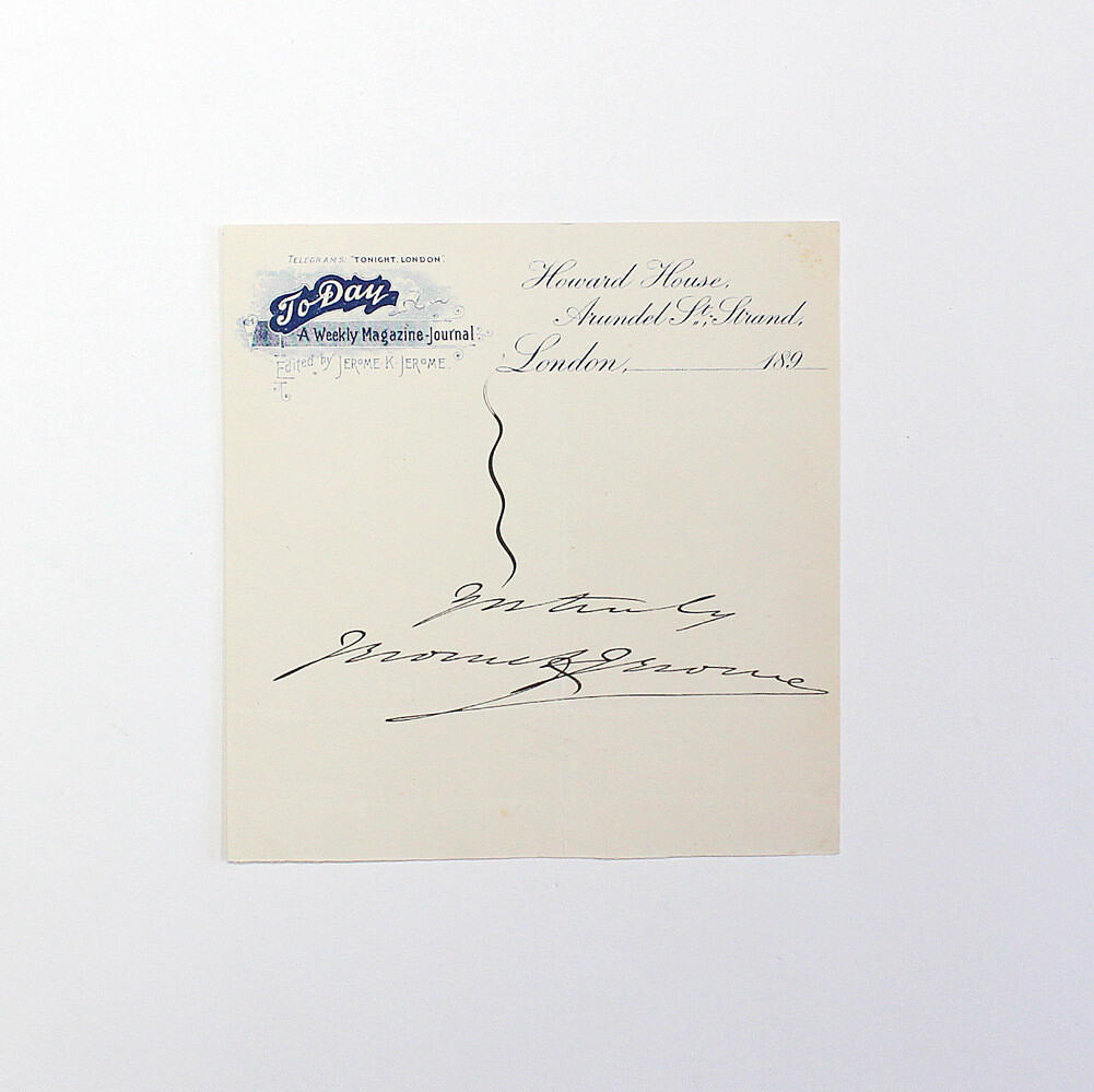 An  Original Today Weekly Magazine&#39; Compliments Slip Signed by Jerome K Jerome