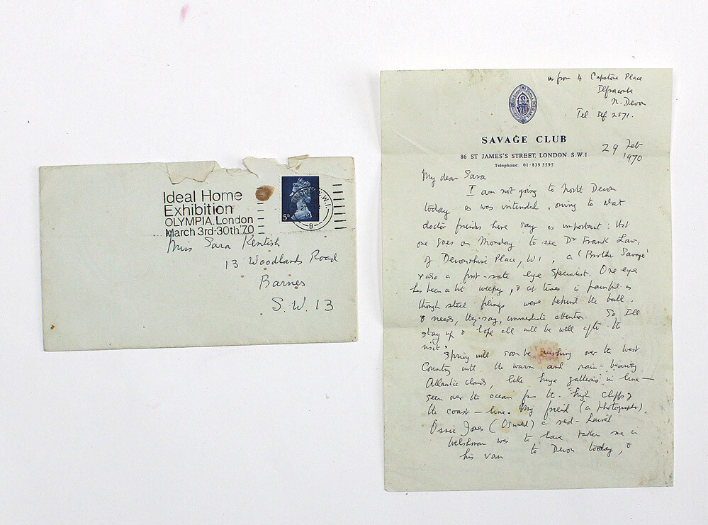 An Original Handwritten &#39;Savage Club&#39; Letter Headed Paper and Envelope Signed by Writer Henry Williamson