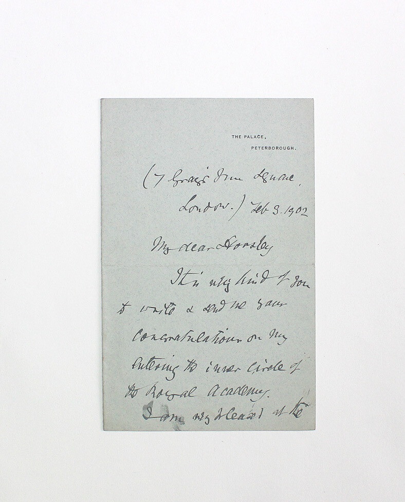 An Original Handwritten Letter Signed by Architect G F Bodley to John Callcott Horsley Designer of the first Christmas Card and to the Rear a Short Note in the hand of John Horsley.