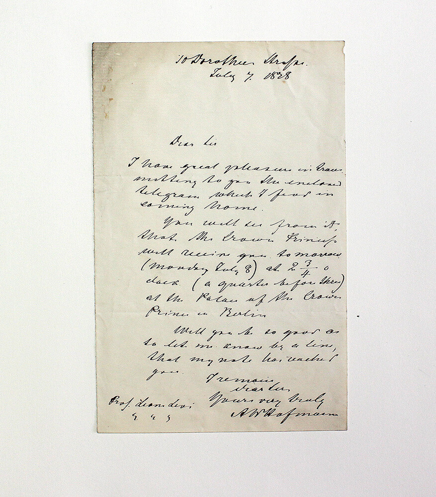 An Original Handwritten Letter Signed by August Wilhelm von Hofmann to Levi Leone