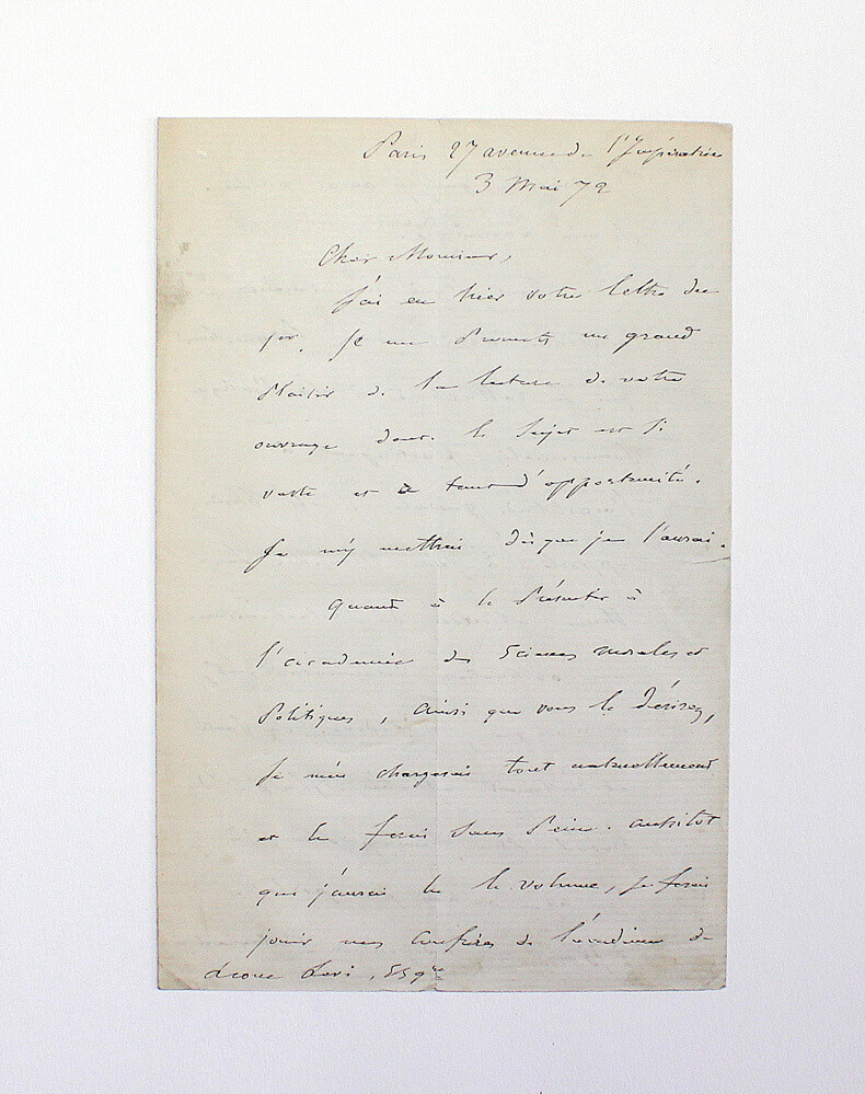 An Original Handwritten Letter Signed by Michael Chevalier to Levi Leone