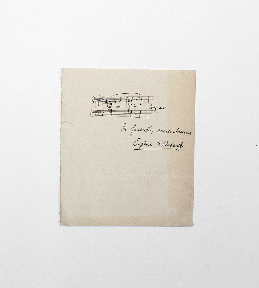 An Original Handwritten Musical Notation with 2 bars from the opening of Wagner’s Tristan and Isolde and Signed by Composer Eugene d&#39;Albert