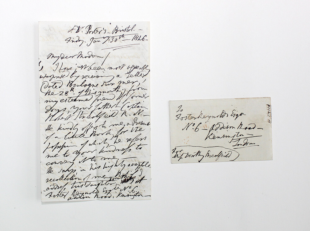 An Original Letter and Envelope Handwritten and Signed by the 19th century novelist Jane Porter, to a relative of the Quaker reformer Elizabeth Fry.