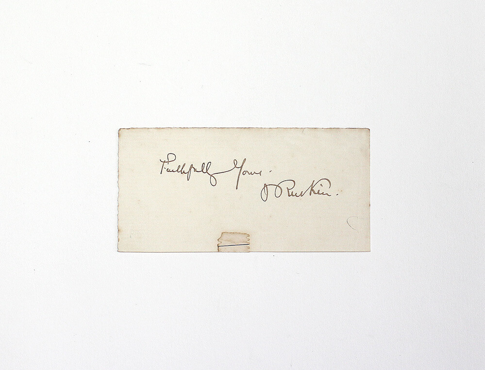 An Original Hand Written and signed Paper Slip by John Ruskin.