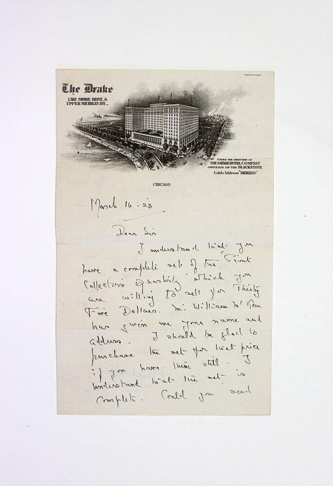 An Original Written and Signed Letter on Headed paper at The Drake Upper Michigan by Writer Hugh Walpole
