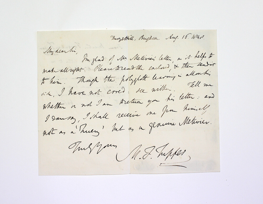 An Original Written and Signed Letter by Poet Martin Farquhar Tupper