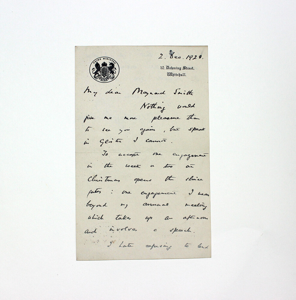 An Original 10 Downing Street Handwritten Signed Letter by Prime Minister Stanley Baldwin.