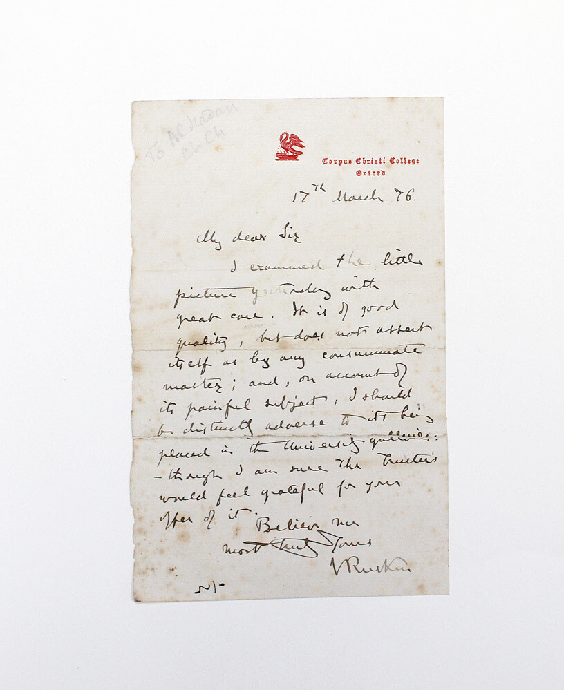 An Original Handwritten and signed Letter by Philosopher John Ruskin