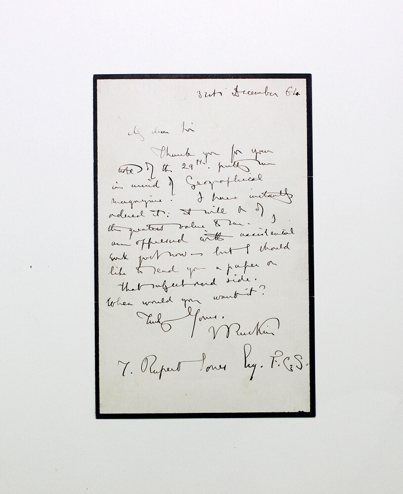 An Original Handwritten and Signed Letter by Philosopher John Ruskin to Paleontologist, Thomas Rupert Jones