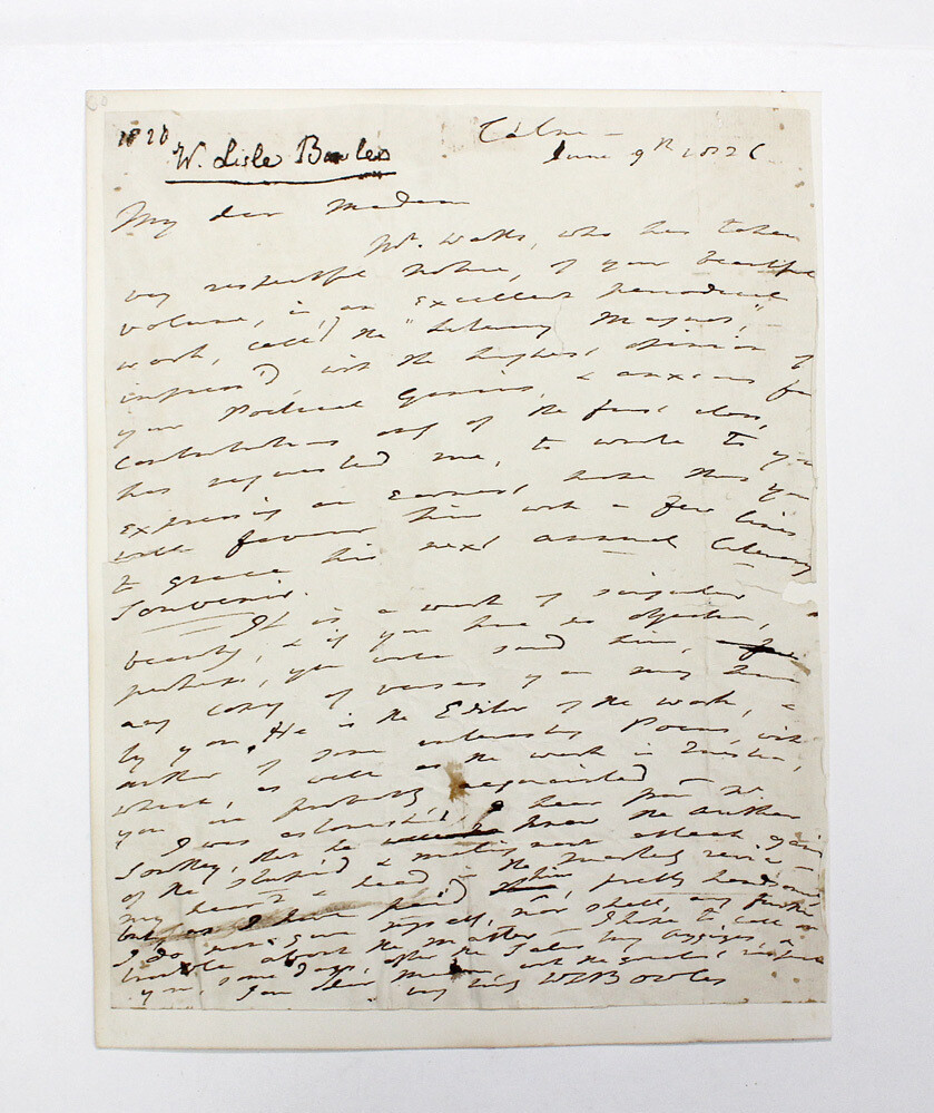 An Original Hand Written Letter and Signed by Writer William Lisle Bowles.