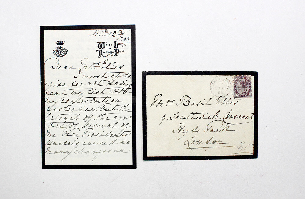 An Original Hand Written Letter and Envelope Signed by Mary Adelaide of Teck, Mother of Queen Mary to Sarah Ellis Lady in Waiting to Queen Mary