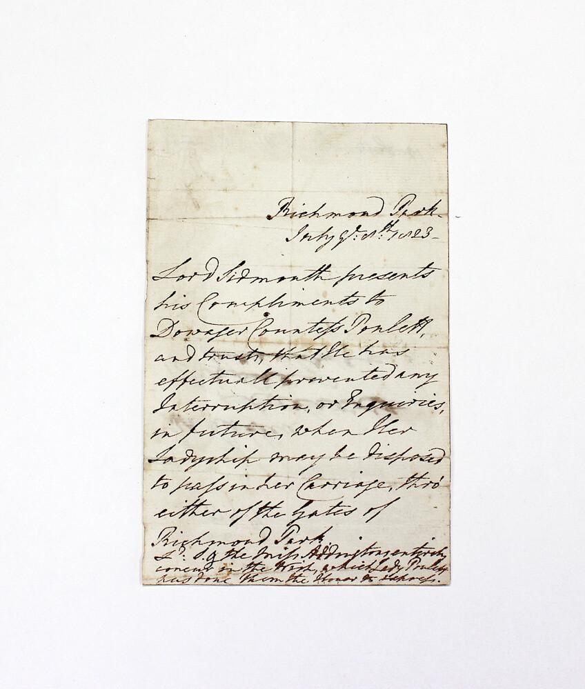 An Original Third Person  Hand Written and Signed Letter by Former Prime Minister Henry Addington, 1st Viscount Sidmouth to Dowager Countess Poulett