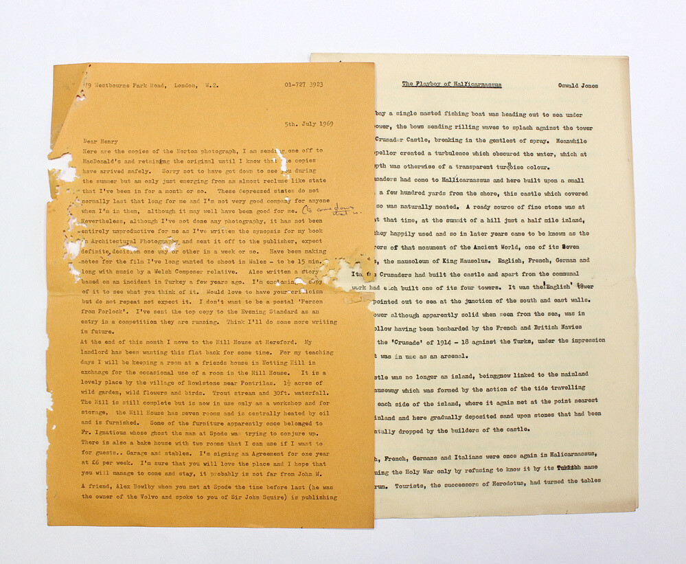 A Typed Signed Letter and an Original Short Story from the Photographer Oswald Jones to Henry Williamson.