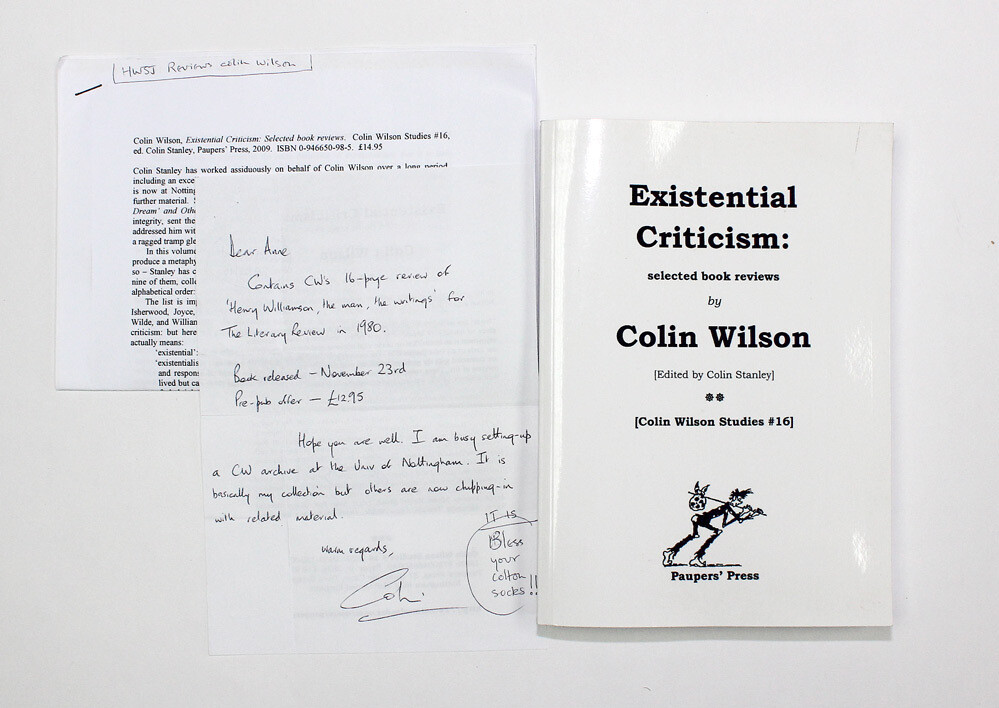 Existential Criticism Selected Book Reviews -  From the Library of Henry Williamson. - Colin Wilson, Colin Stanley
