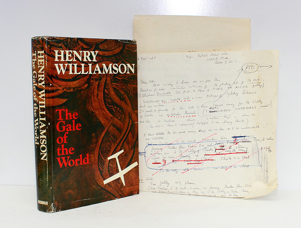The Gale of the World -  From the Library of Henry Williamson. The Williamson&#39;s Family Retained Copy with a letter and a section of hand corrected proofs from page 103 to 115 from the book.