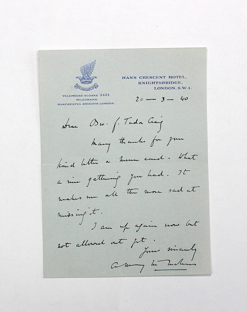 An Original Handwritten Letter Signed by Sir Arthur Henry McMahon to Sir Algernon Tudor-Craig.