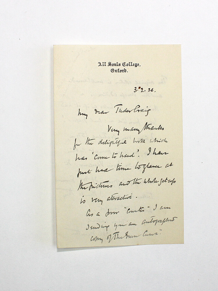 An Original Handwritten Letter Signed by Major-General Sir Ernest Dunlop Swinton to Sir Algernon Tudor-Craig