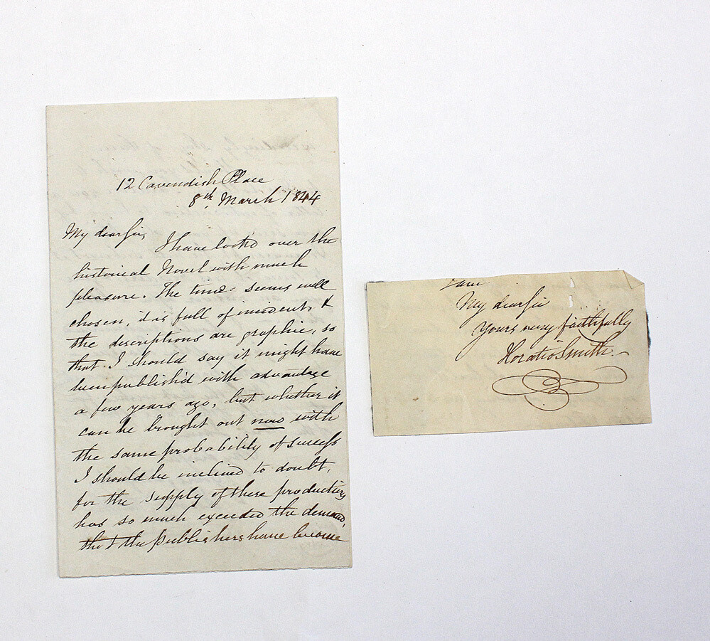 An Original Handwritten Letter and Signed Note by Poet Horatio Smith to His Father